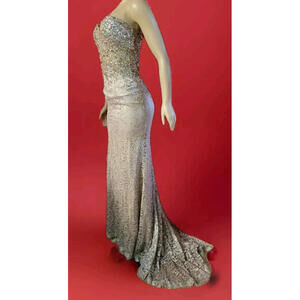 Terani Couture Sz 2 Cream/silver Women's Embellished Ball Gown Dress W/Train #C3